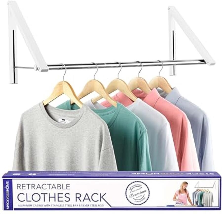 Intrekbare wandmontage kledingrekken voor opbergruimte Opvouwbare kledinghangers met aluminium en roestvrij staal