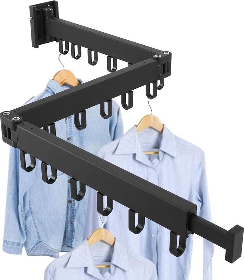 Intrekbare wandmontage kledingstang wasrek met handdoekhouder inklapbare kledinghaak Sterk draagvermogen voor balkon slaapkamer Drie vouwen Opvouwbare kledingrek