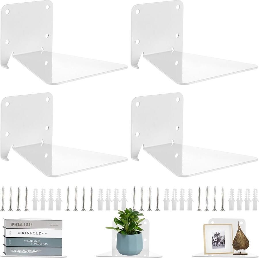 Invisible Bookcase Floating Bookcase Heavy Duty Iron Wall Shelf Wandplank voor Kantoor Slaapkamer Woonkamer 4 Stuks