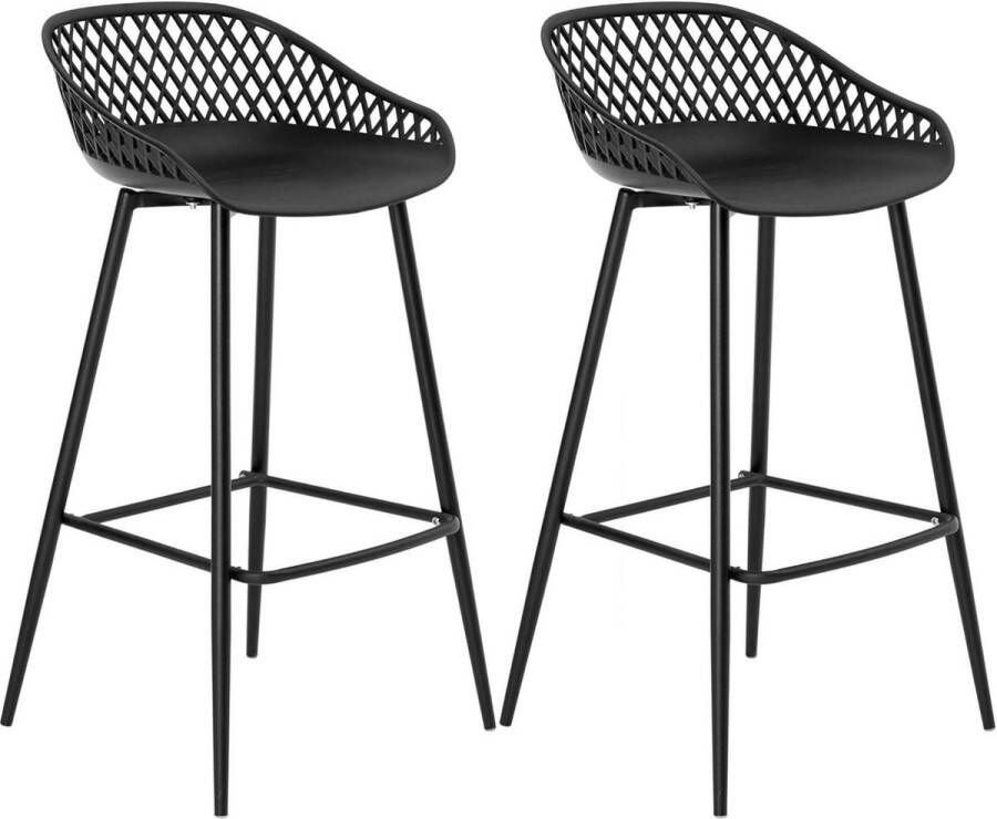 IREK Barkruk 2-delige set hoge stoelen voor keuken of toonbank in retrodesign met armleuningen kunststof en metaal zwart zithoogte 75 cm