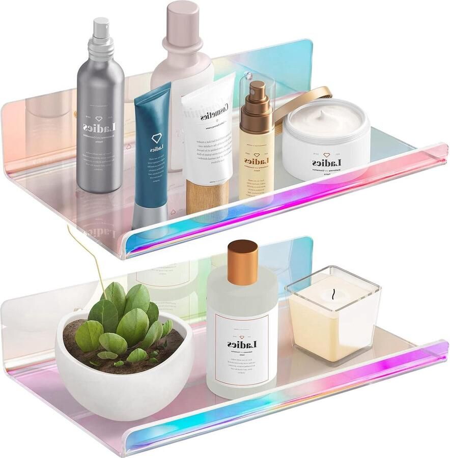 Iriselende Drijvende Planken wanddecoratie 2 stuks regenboog acryl 20 x 12 cm