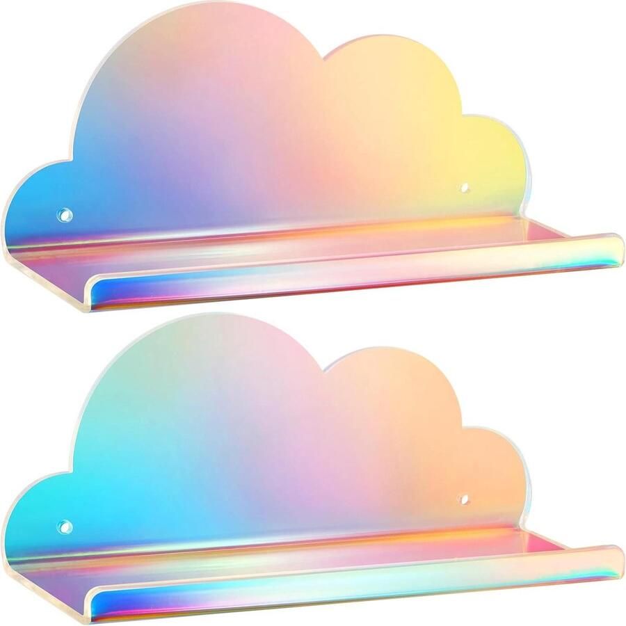 Iriserende acryl zwevende planken set van 2 wolkenplanken grote zwevende plank voor muur wandmontage multifunctioneel voor huisdecoratie badkamer keuken slaapkamer iriserend acryl (groot 2 stuks)