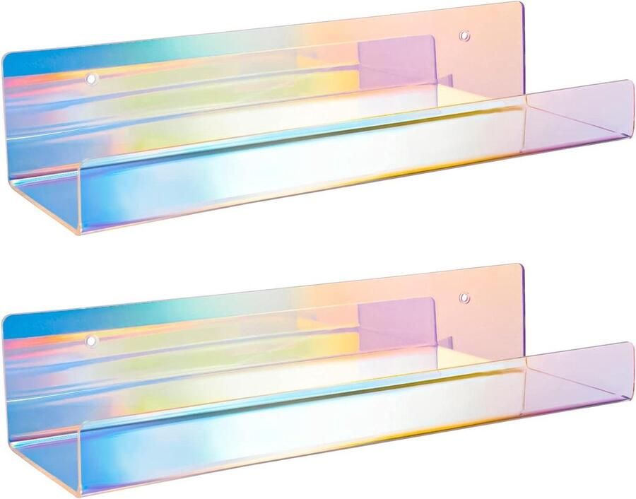 Iriserende Wandmontage Clear Acryl Drijvende Planken 2 STKS Attom Tech 15 Inch Dik Onzichtbare Muur Ledge Boekenplank Kids Boek Display Thuis Kantoor School Business