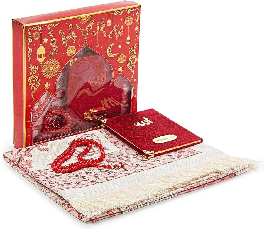 'merkloos'' Islamitisch Gebedskleed Islamitische Cadeauset Luxe Taft Gebedscadeauset Gebedskleed Salah-mat Kralen Rozenkrans