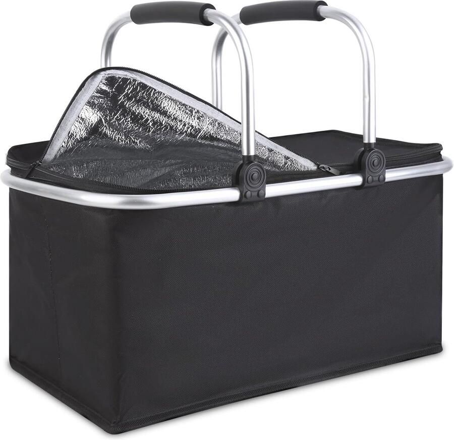 Isolerende koelmand 26 liter opvouwbare picknickmand met ritssluiting en aluminium klapframe
