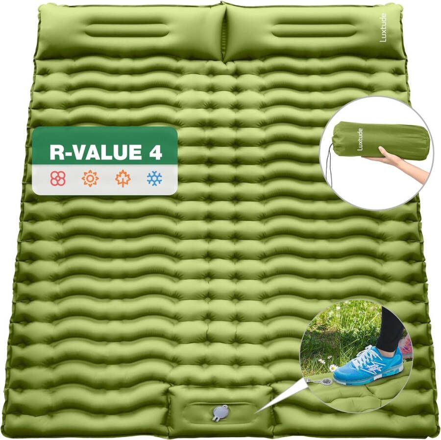 Isomat 2 personen 200 x 140 cm luchtmatras zelfopblazend outdoor ultralicht campingmatras kleine pakmaat waterdicht opvouwbaar slaapmatten met kussen voetpomp opblaasbare isomat