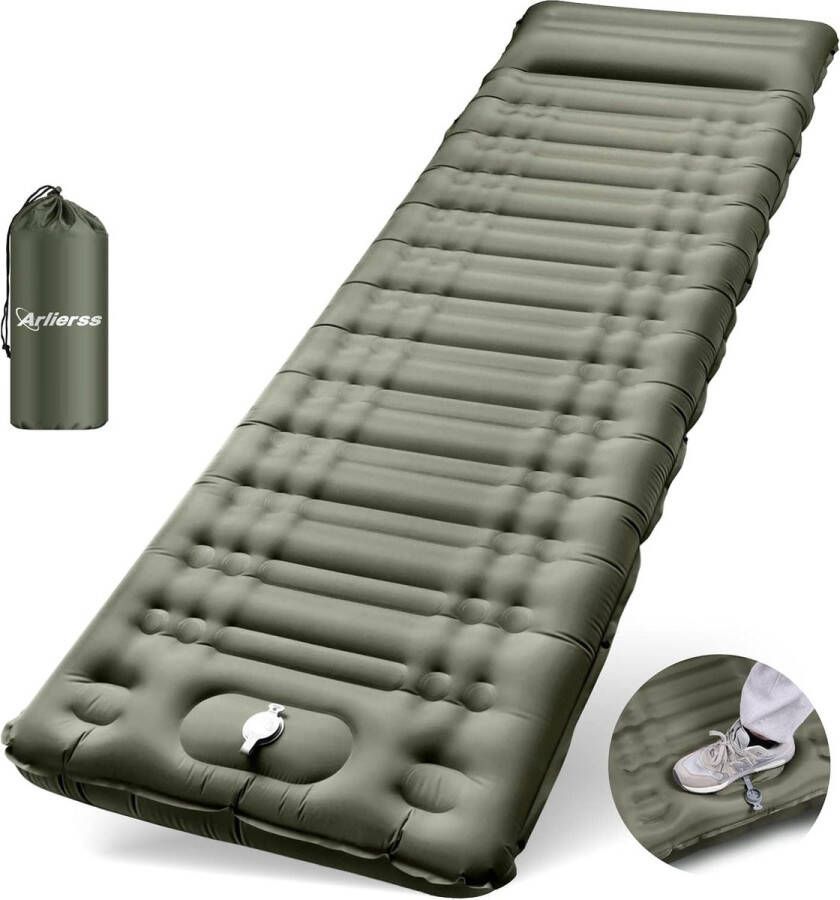 Isomat zelfopblaasbaar met voetdrukpomp 12 cm upgrade campingmat verdikte slaapmat outdoor met kussen voor wandelen outdoor reizen wandelen strand-legergroen