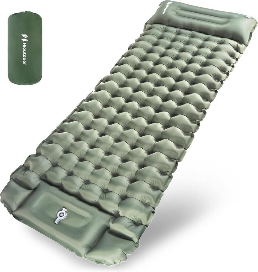 Isomat zelfopblazend 10 cm camping ultralicht opblaasbaar met voetpomp kussen voor outdoor wandelen strand backpacking tent luchtmatras matras slaapmat campingmat (groen)