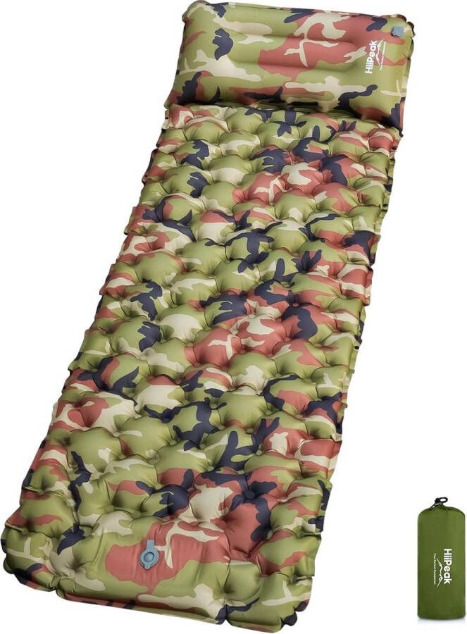 Isomat zelfopblazend 10 cm hoog campingluchtmatras met geïntegreerd hoofdkussen outdoor campingmat slaapmat kleine verpakkingsmaat met voetpomp luchtcelmat opblaasbaar