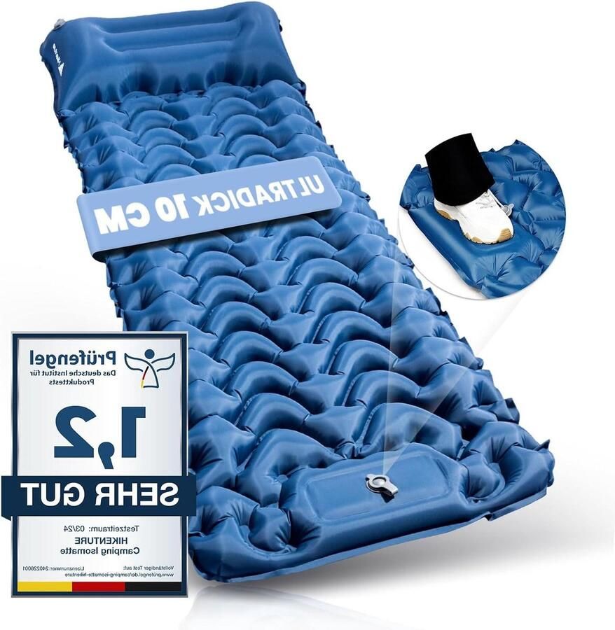 Isomat zelfopblazend 10 cm isolerende campingmat opblaasbare slaapmat kamperen outdoor wandelen tent donkerblauw A2 lichtgewicht compact formaat vouwmatras