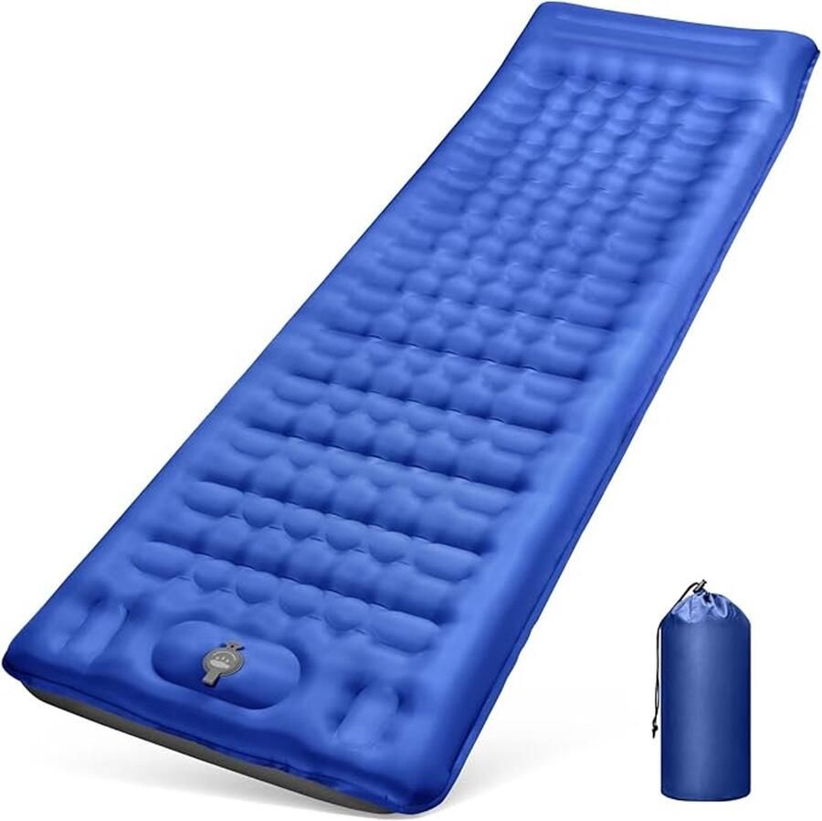 Isomat zelfopblazend 12 cm verdikt opblaasmatras kleine pakmaat waterdicht luchtmatras outdoor met voetpomp en kussen anti-ripstop slaapmat voor wandelen en strand blauw