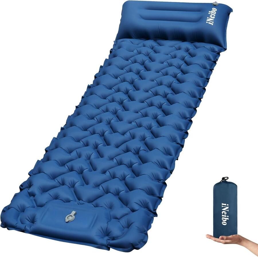 Isomat zelfopblazend isolatiemat outdoor met kleine verpakkingsmaat luchtmatras zelfopblazend met voetpomp kussen campingmatras ultralicht voor outdoor wandelen strand en kamperen