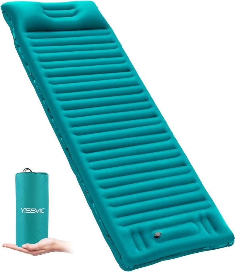Isomat zelfopblazende isomat outdoor slaapmat met voetpers pomp kussen voor kamperen wandelen zeegroen