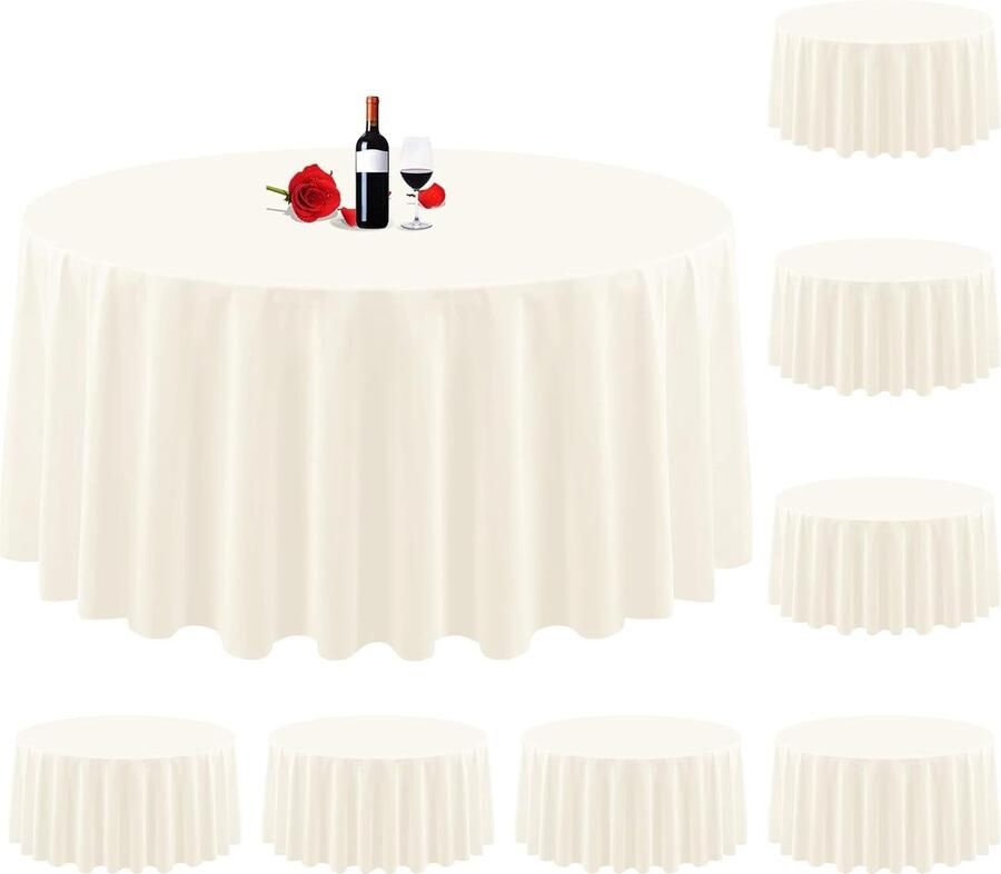 Ivoor rond tafelkleed 8 stuks 305 cm polyester