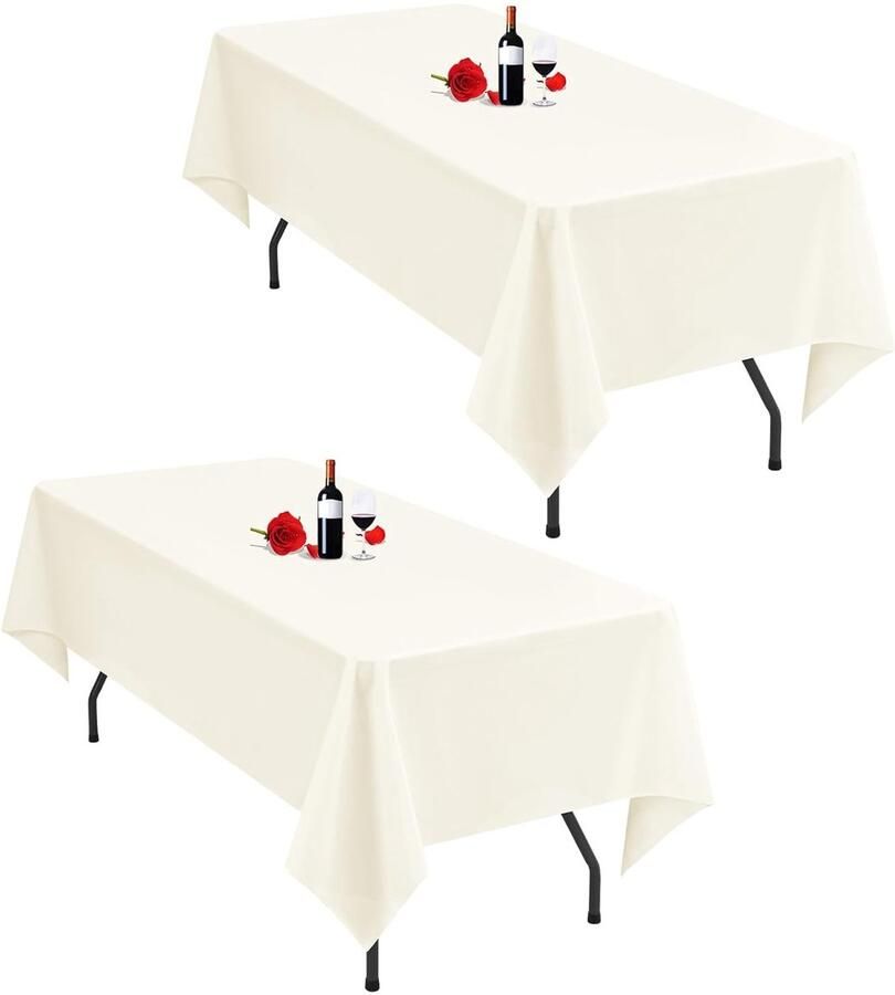 Ivoorkleurige tafelkleden set van 2 210 g m² polyester 153 x 260 cm