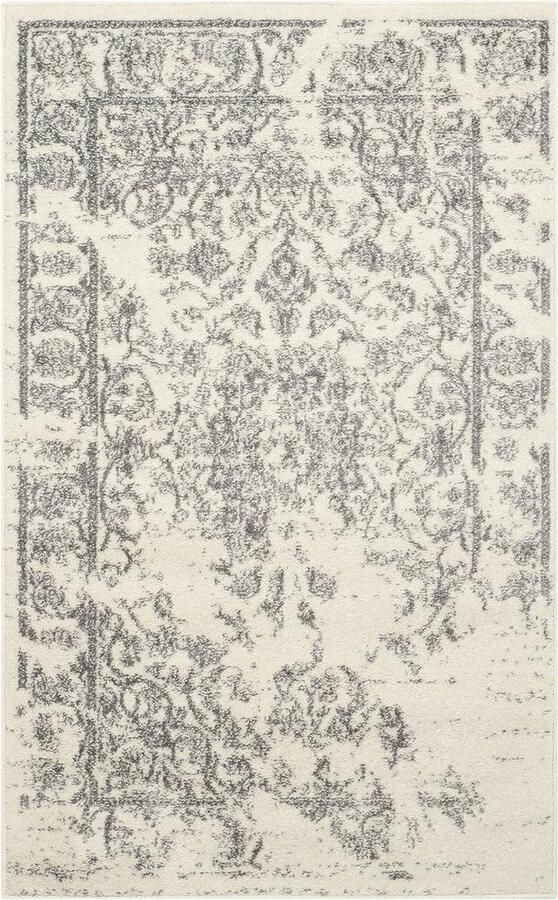 Ivory and Silver Oriental Vintage Distressed Area Rug (4' x 6') Adirondack Collection ADR101B