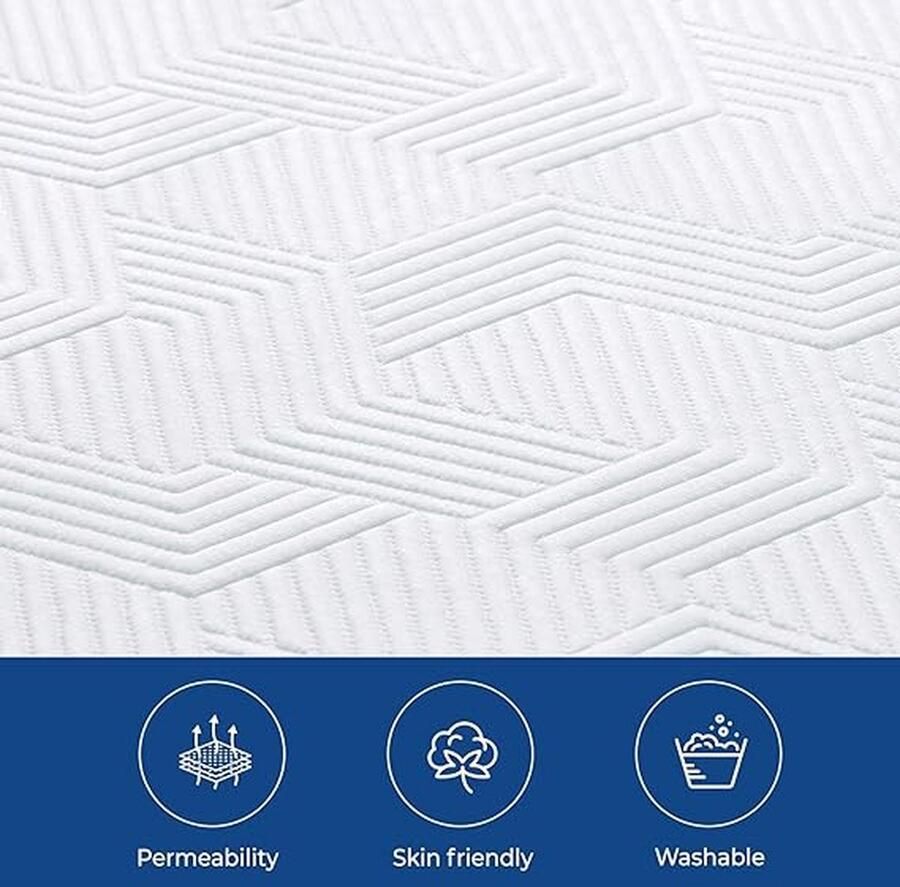 Izer Topper van traagschuim 140 x 200 cm hoog matrastopper antislip onderkant voor matrassen en boxsprings wit