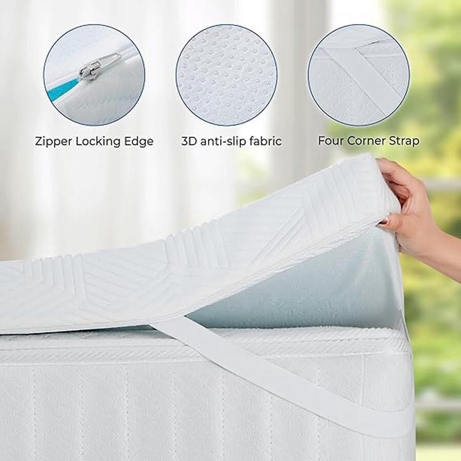Izer Topper van traagschuim 7 5 cm hoog antisliponderkant voor matrassen en boxsprings wit 90 x 200 cm