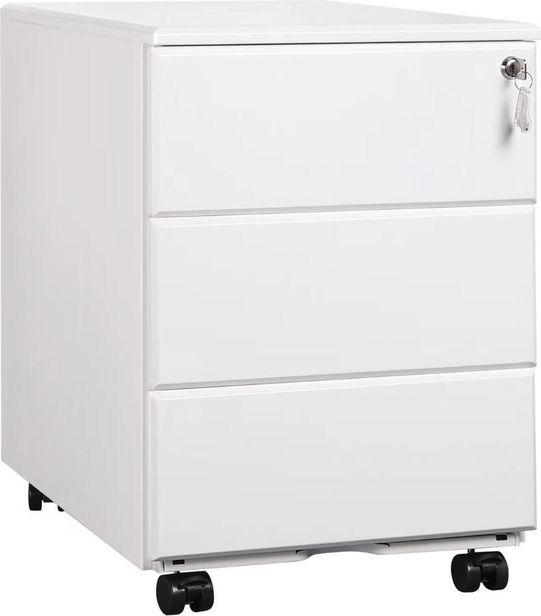 J&R Archiefkast Kantoor kast Ladekast Office Metalen ladekast Mobiele kast Met slot Op wieltjes Geschikt voor hangmap Wit