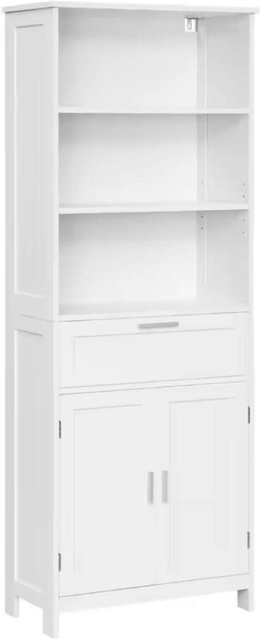 J&R Badkamerkast Badkamer meubel Kast Opbergkast Halfhoge kast met deuren Lade Verstelbare planken Wit