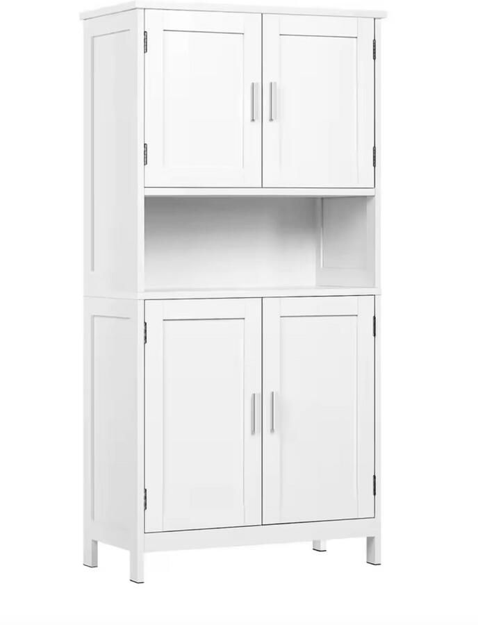 J&R Badkamerkast Badkamer meubel Kast Opbergkast Halfhoge kast met deuren Verstelbare planken Wit