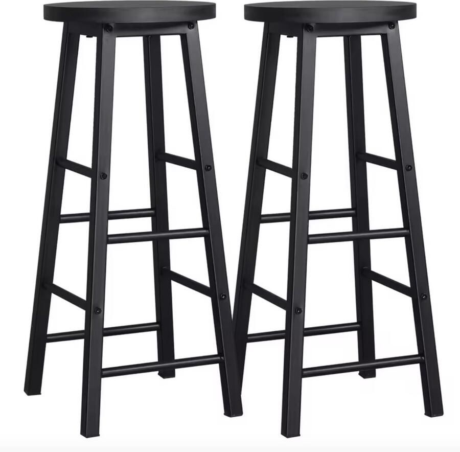 J&R Barkruk Set van 2 barkrukken Kruk Houten barkruk Kruk Bartafel 2 stuks Metalen poot Houten zitting Zwart