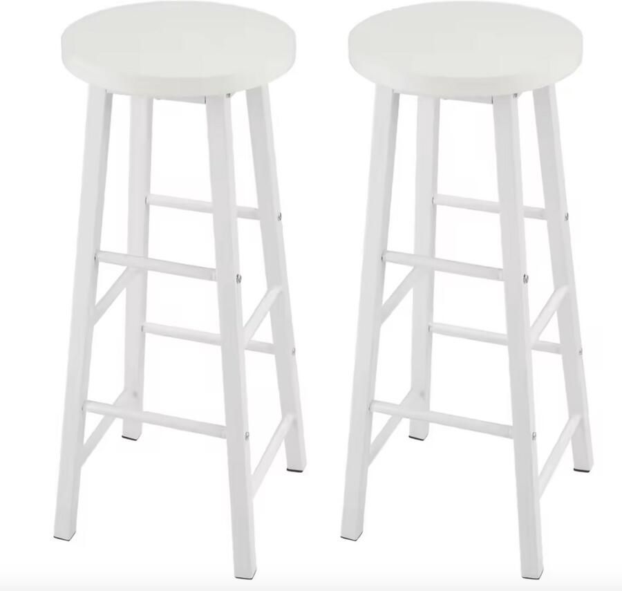 J&R Barkruk Set van 2 barkrukken Kruk Houten barkruk Kruk Bartafel 2 stuks Metalen poot Houten zitting Wit