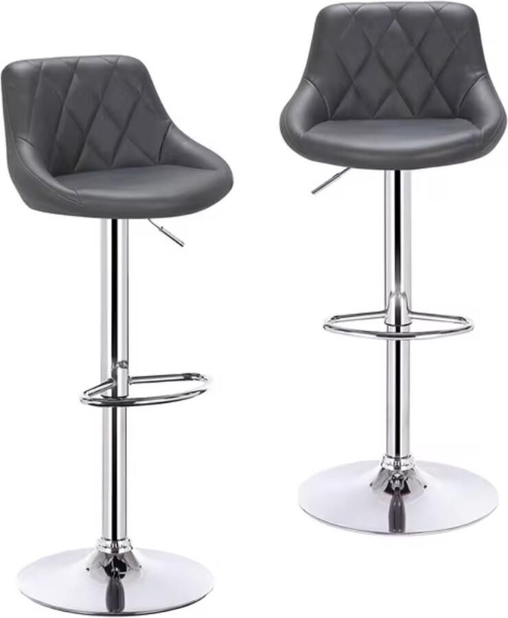 J&R Barkruk Zwart Kruk Barkrukken set van 2 Met rugleuning PU Leer Draaibaar Hoogte verstelbaar Voetensteun Zwart