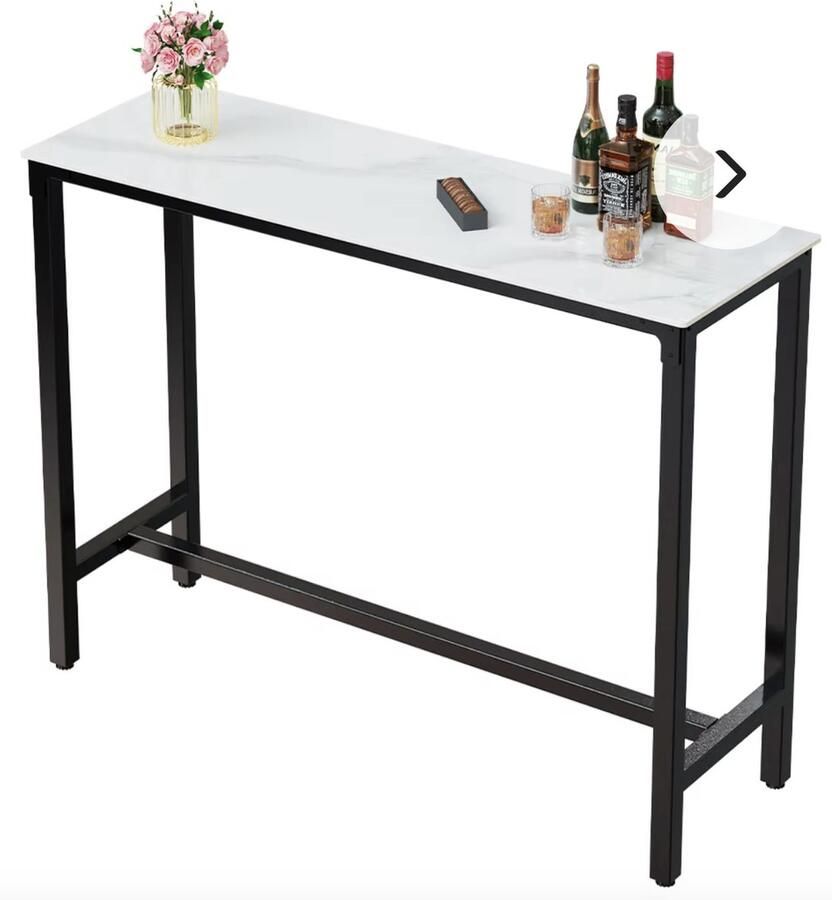 J&R Bartafel Hoge tafel Bar Gesinterd steen Marmerlook Wit Stalen poten Zwart Industrieel