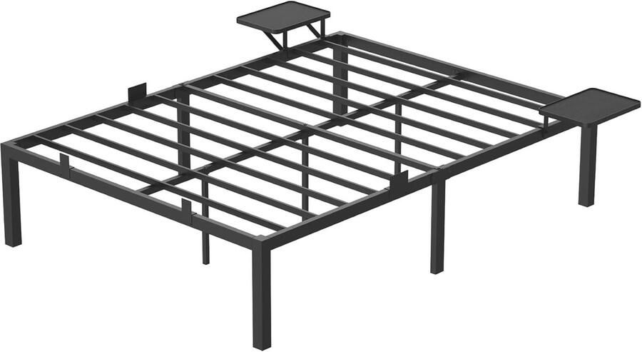 Vasagle Bed 140 x 200 cm logeerbed met opbergplanken tweepersoonsbed metalen bedframe metalen bed eenvoudige montage klassiek zwart