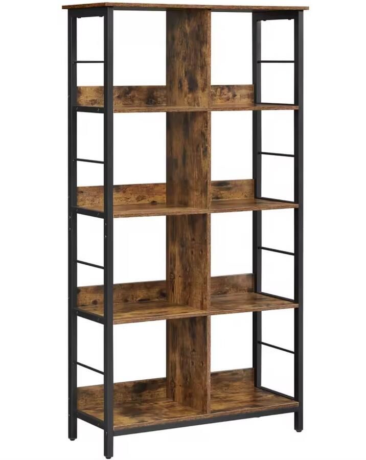 J&R Boekenkast Kantoor kast Planken kast Open kast Bruin Hout Zwart Metaal 149x80x33 cm