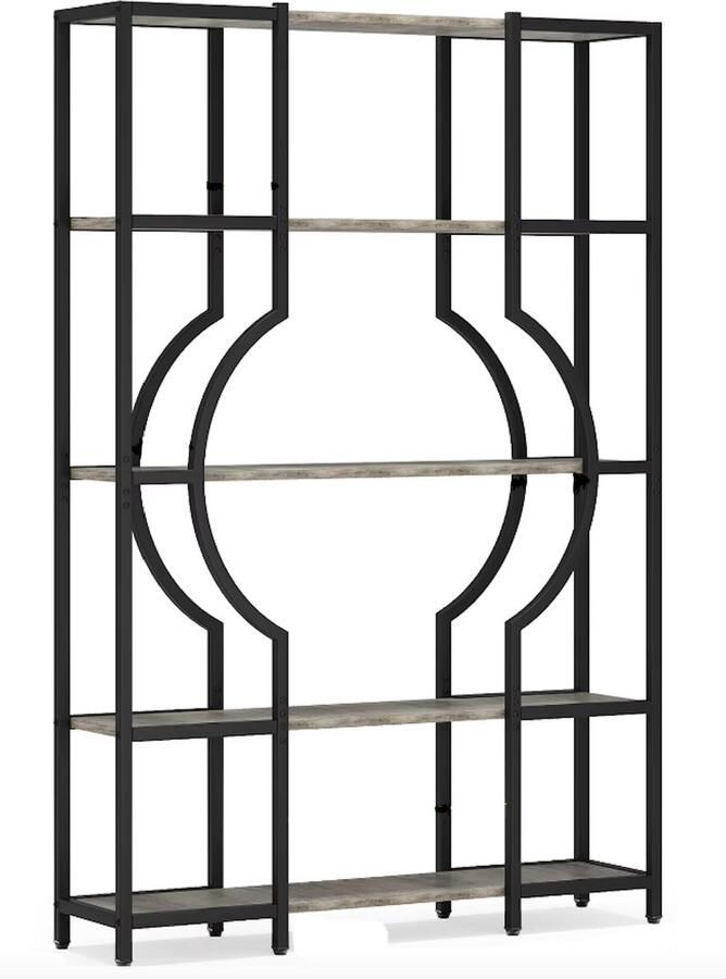 J&R Boekenkast Plankenkast Open Kast Hout 5 Laags Industrieel Zwart metaal Donker hout 170x104x30