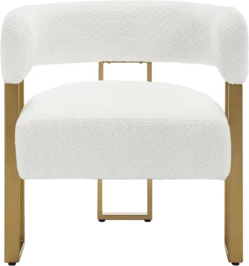 J&R Schommelstoel Stoel Woonkamer stoel Fauteuil Teddy stof Bouclé Houten poot Wit - Foto 2