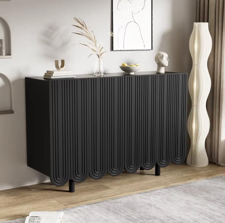 J&R Dressoir Kast Dressoir kast Opbergkast Druppel gevormde deuren Zwart