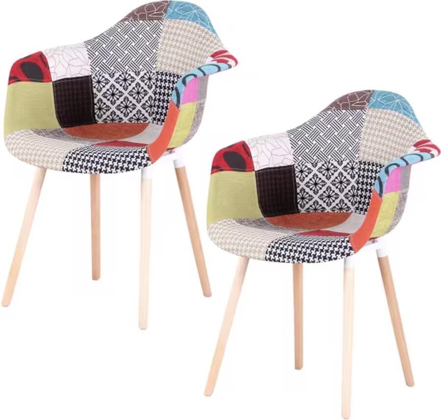 J&R Eetkamer Stoelen Eettafel Kuipstoel Kantoor Set van 2 Rood Blauw Grijs Wit Ruitpatroon - Foto 2