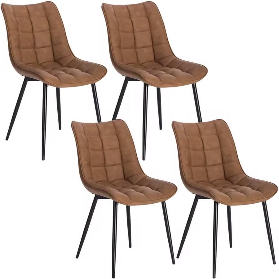 J&R Eetkamer Stoelen Eettafel stoelen Eetkamerstoel PU Leer PU Leder Set van 4 Bruin Zwarte Poot