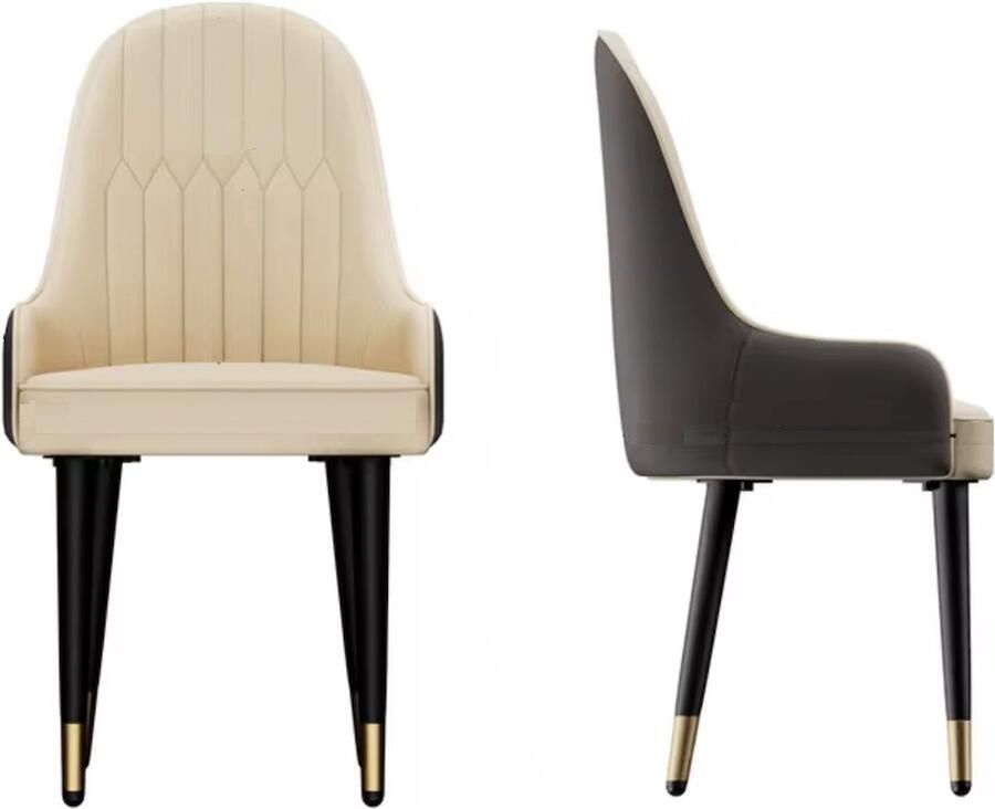 J&R Eetkamer Stoelen Eettafel stoelen PU Leder 2 stuks Grijs en wit Zwarte Poot