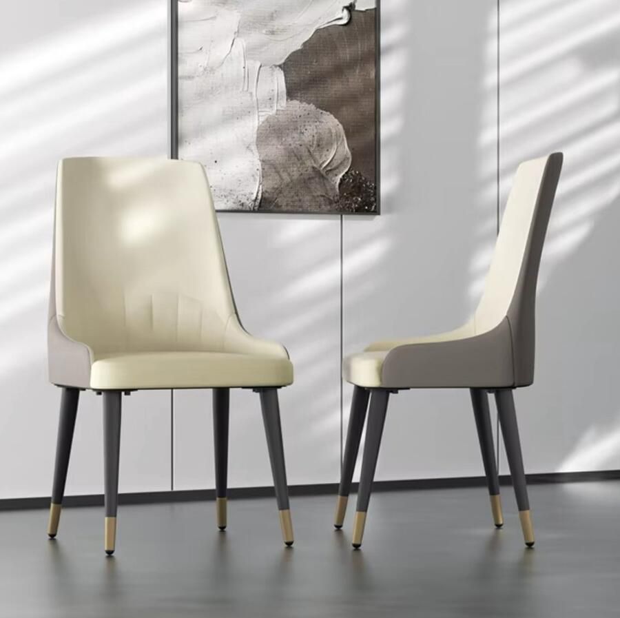 J&R Eetkamer Stoelen Eettafel stoelen PU Leder Set van 2 Creme wit Grijs Antraciet Poot
