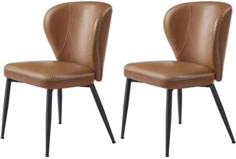 J&R Eetkamer Stoelen Eettafel stoelen Eetkamerstoel PU Leer PU Leder Set van 4 Bruin Zwarte Poot - Foto 2