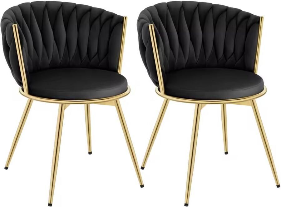 J&R Eetkamerstoel Luxe eetkamerstoel Eettafel stoel Fluweel 360 graden draaibaar Set van 2 Velvet Gouden poten Metaal en fluweel Zwart