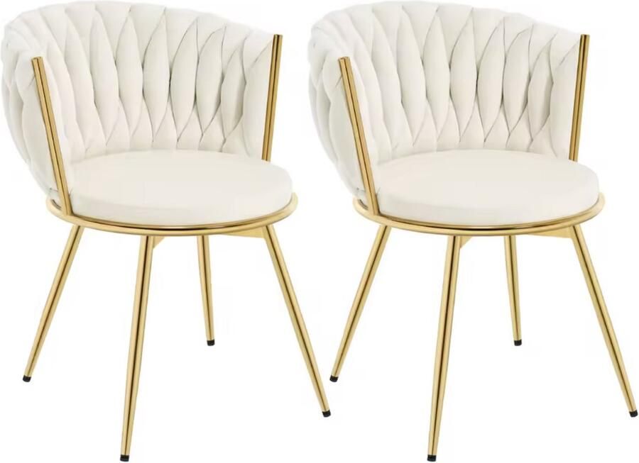 J&R Eetkamerstoel Luxe eetkamerstoel Eettafel stoel Fluweel 360 graden draaibaar Set van 2 Velvet Gouden poten Metaal en fluweel Beige