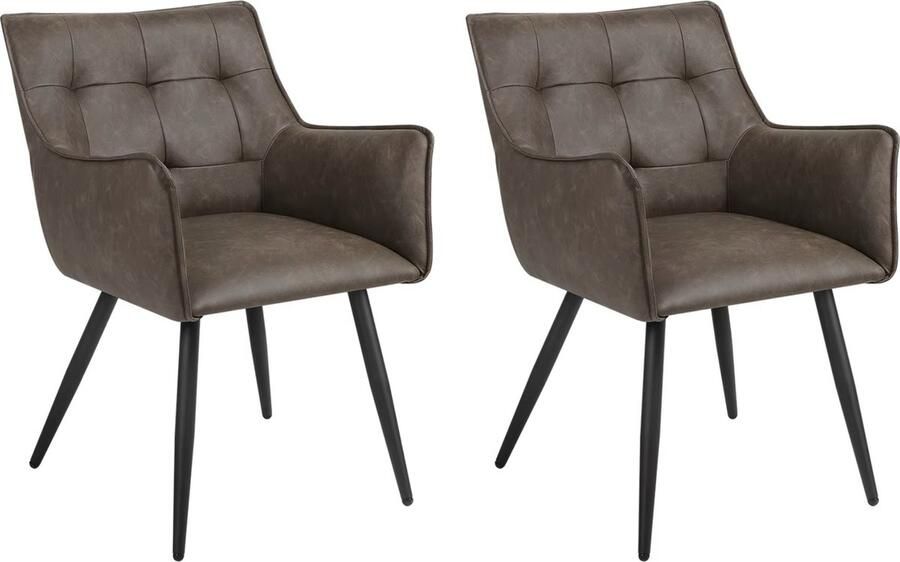 J&R Eetkamerstoel Set van 2 stoelen Eetkamer stoel Eettafel stoel Fauteuil PU leer Zwarte Poot Donkerbruin