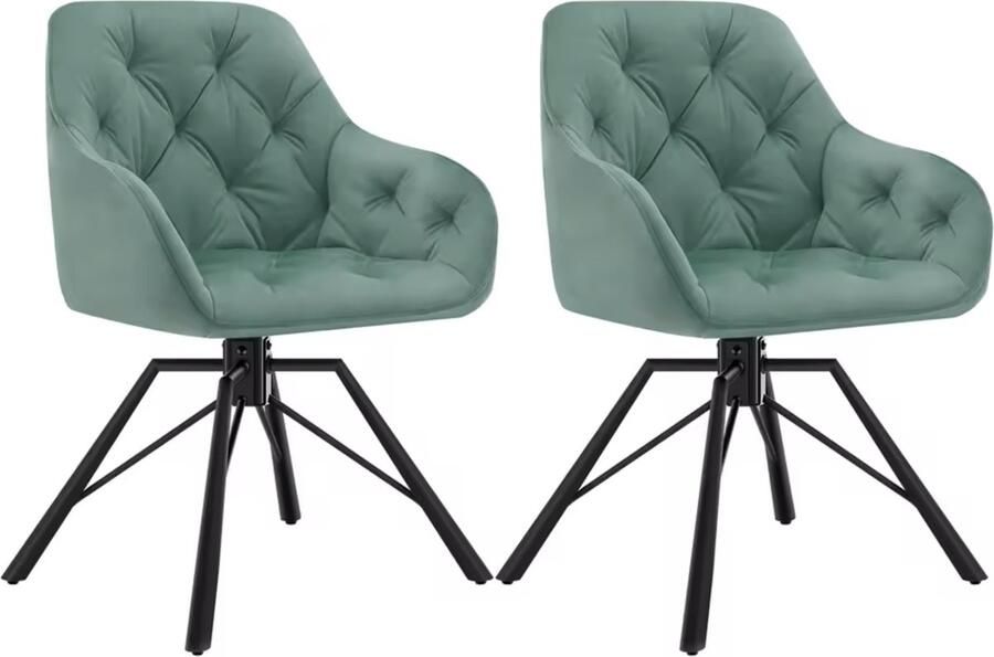 J&R Eetkamerstoel Set van 2 stoelen Fluweel eetkamer stoel Eettafel stoel Fauteuil Draaibaar Velvet Metalen poot Turquoise