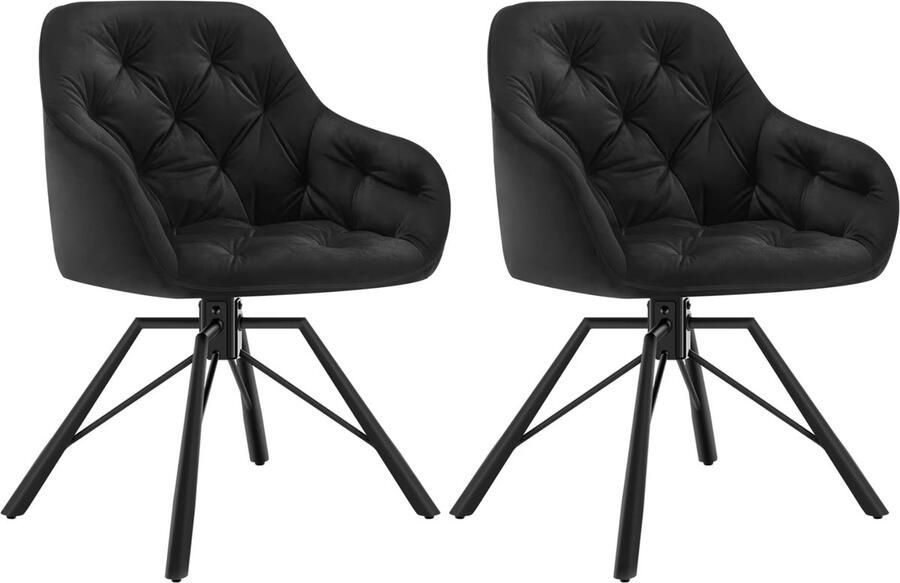J&R Eetkamerstoel Set van 2 stoelen Fluweel eetkamer stoel Eettafel stoel Fauteuil Draaibaar Velvet Metalen poot Zwart