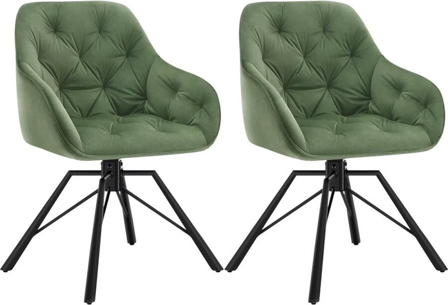 J&R Eetkamerstoel Set van 2 stoelen Fluweel eetkamer stoel Eettafel stoel Fauteuil Draaibaar Velvet Metalen poot Groen