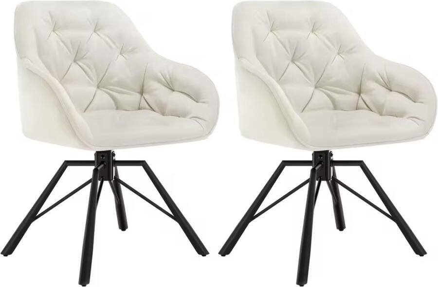 J&R Eetkamerstoel Set van 2 stoelen Fluweel eetkamer stoel Eettafel stoel Fauteuil Draaibaar Velvet Metalen poot Wit Cream
