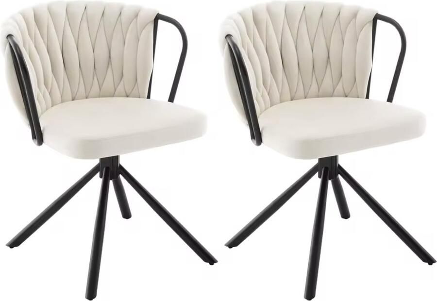 J&R Eetkamerstoel Set van 2 stoelen Fluweel eetkamer stoel Eettafel stoel Fauteuil Stoel Velvet Armleuning Draaibaar Zwarte Poot Beige