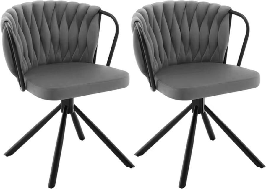 J&R Eetkamerstoel Set van 2 stoelen Fluweel eetkamer stoel Eettafel stoel Fauteuil Velvet Armleuning Draaibaar Zwarte Poot Grijs