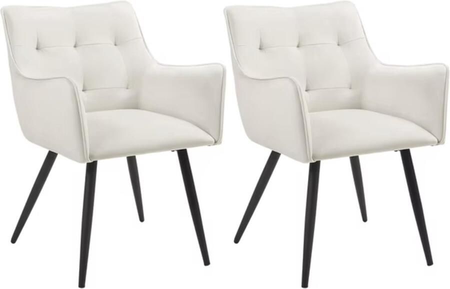 J&R Eetkamerstoel Set van 2 stoelen Fluweel eetkamer stoel Eettafel stoel Fauteuil Velvet Zwarte Poot Creme Wit