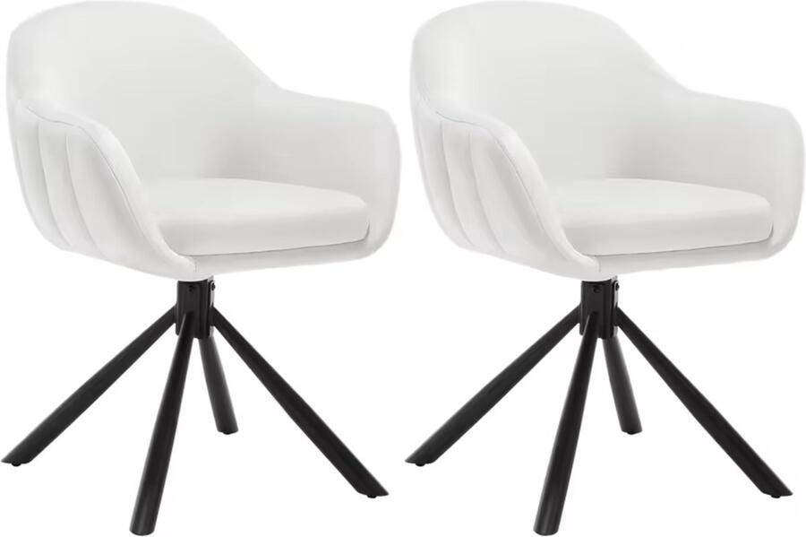 J&R Eetkamerstoel Set van 2 stoelen Fluweel eetkamer stoel Eettafel stoel Fauteuil Zacht fluweel Stoel Velvet 360 graden draaibaar Zwarte Poot Crème Wit